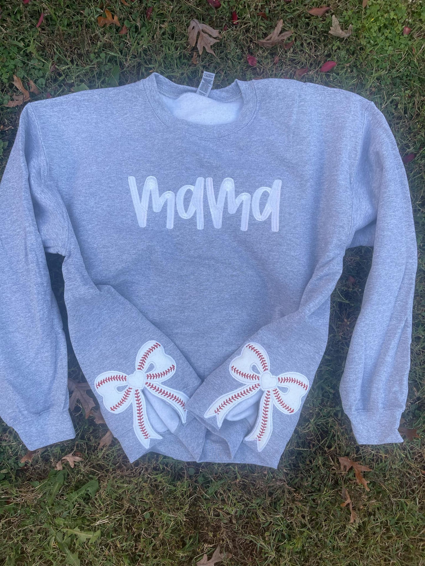 Baseball Side Bow Glitter Applique Embroidered Sweatshirt with Optional Front