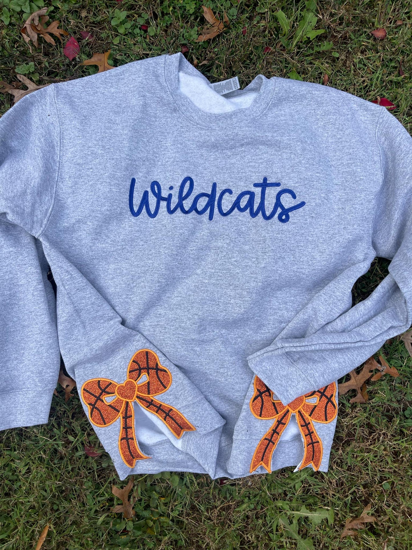 Basketball Side Bow Glitter Applique Embroidered Sweatshirt with Optional Front Embroidery