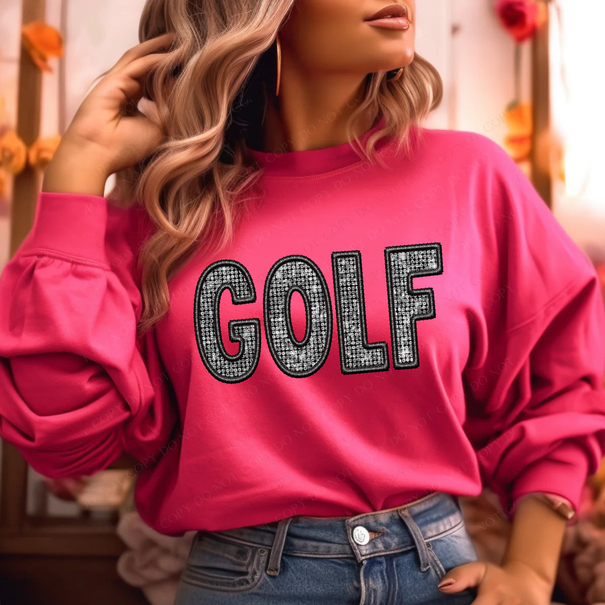 Golf Faux Embroidery Diamonds Bling DTF  Transfer