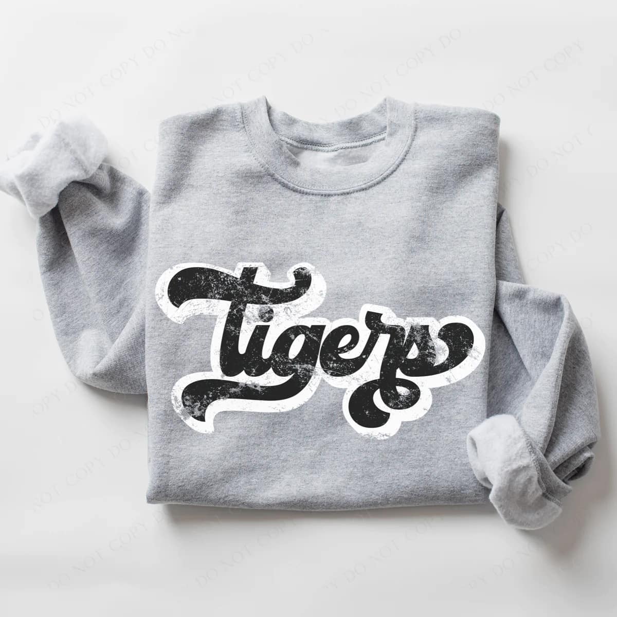 Tigers Vintage Black & White Retro Shadow Distressed Graphic Tee