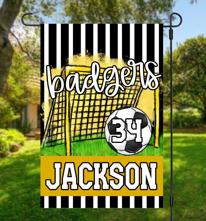 Yellow Gold Soccer Garden Flag