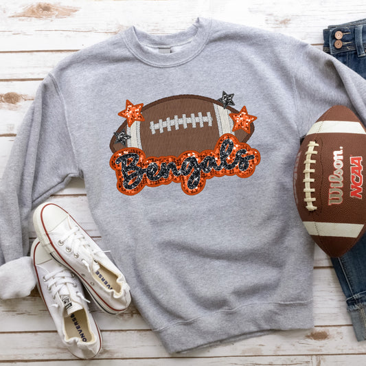 Bengals Football Faux Applique and Glitter Graphic Tee