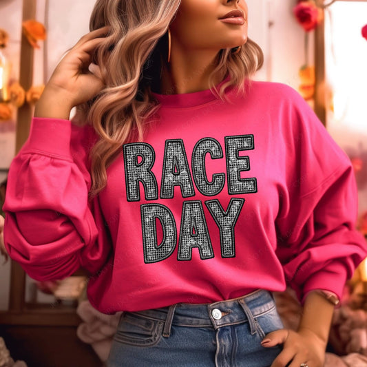 Race Day Faux Embroidery Diamonds Bling DTF  Transfer