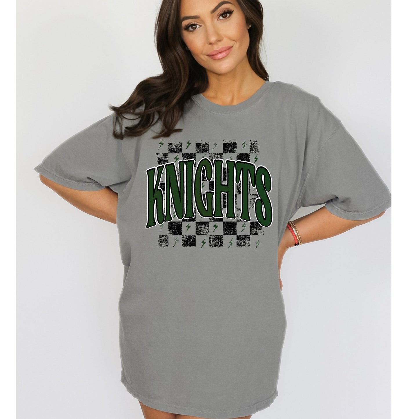 Knights Dark Green Checkered Retro Graphic Tee