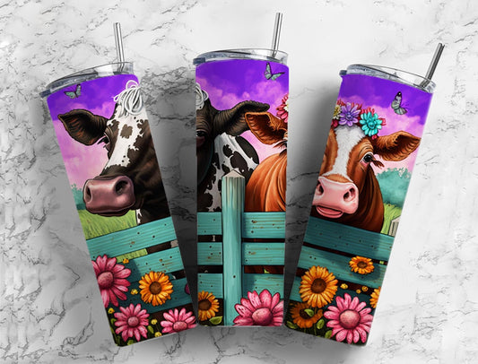 Cartoon Cows Completed 20oz Skinny Tumbler