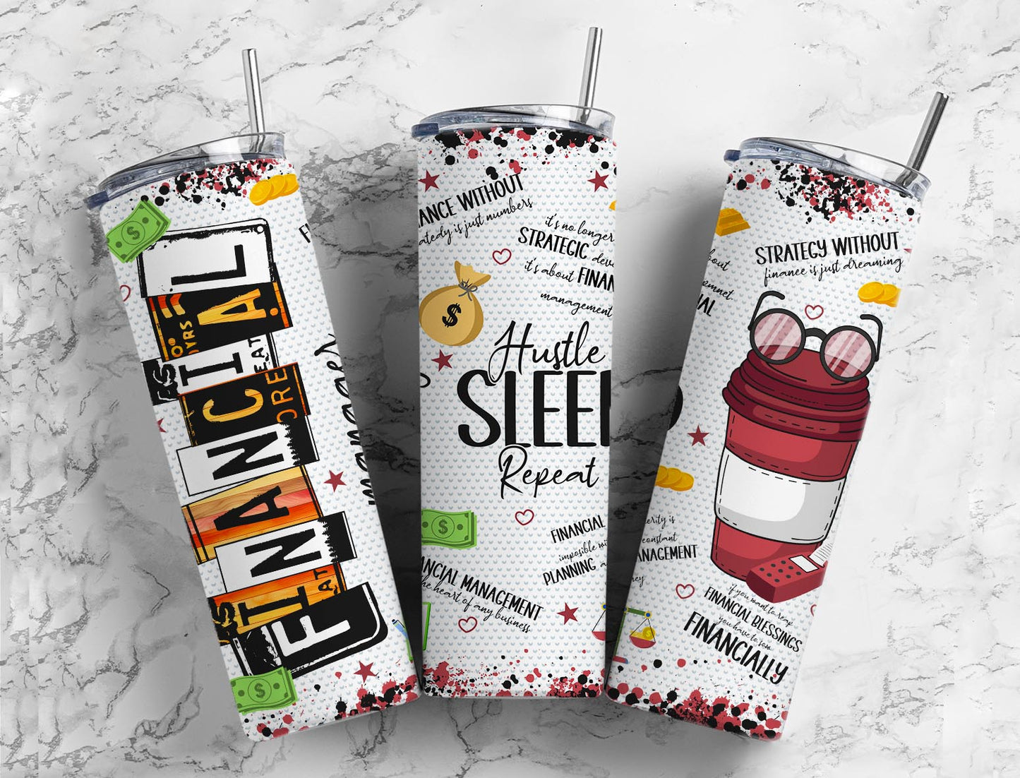 Financial Manager Hustle Sleep Repeat Completed 20oz Skinny Tumbler