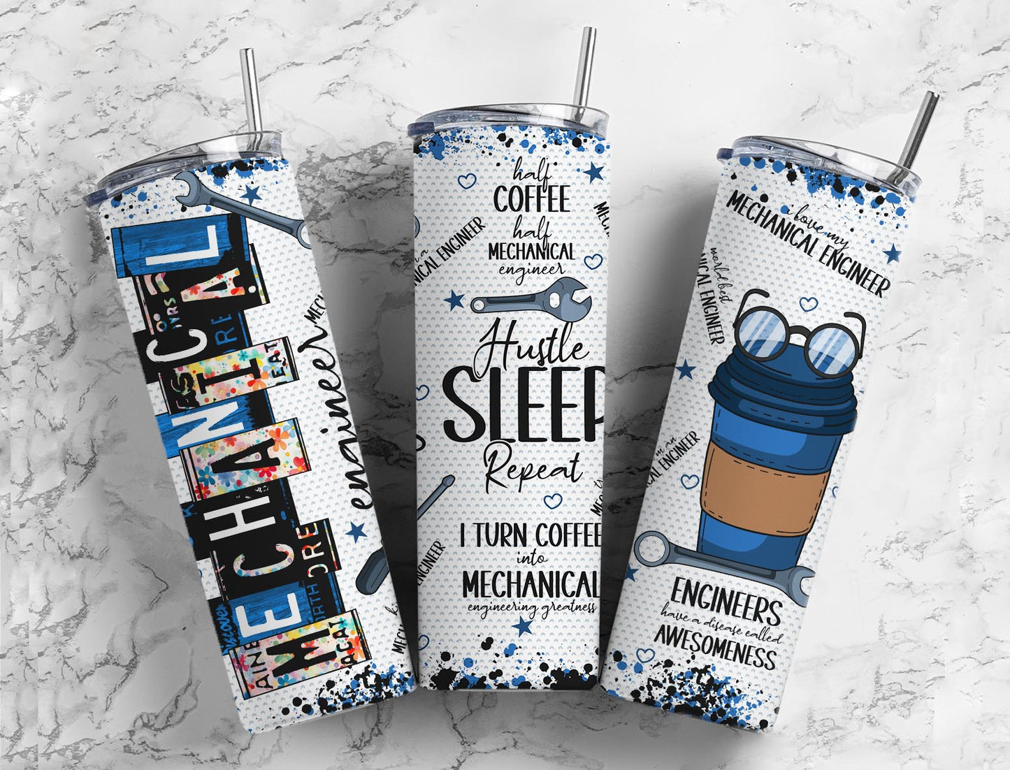 Mechanical Engineer Hustle Sleep Repeat Completed 20oz Skinny Tumbler