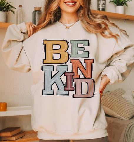 Be Kind Boho Varsity Doodle Graphic Tee