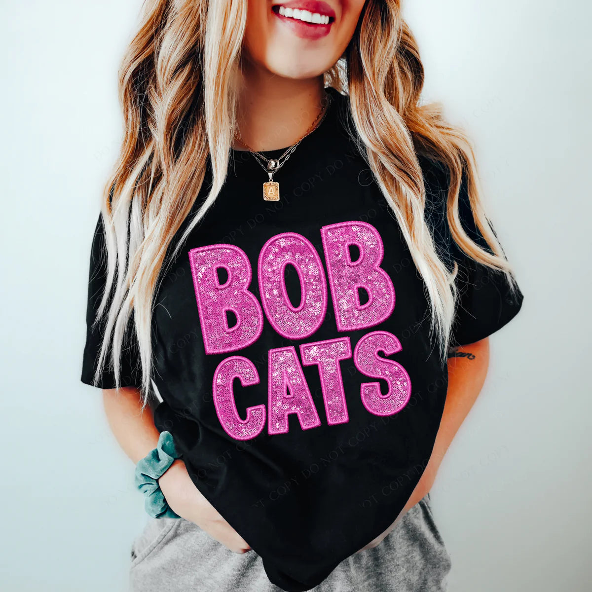 Bobcats Faux Sequins and Embroidery Graphic Tee