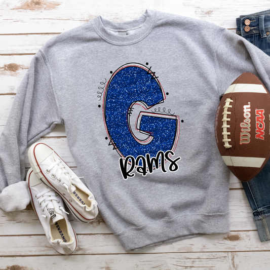 Rams G Glitter Varsity Doodle Graphic Tee