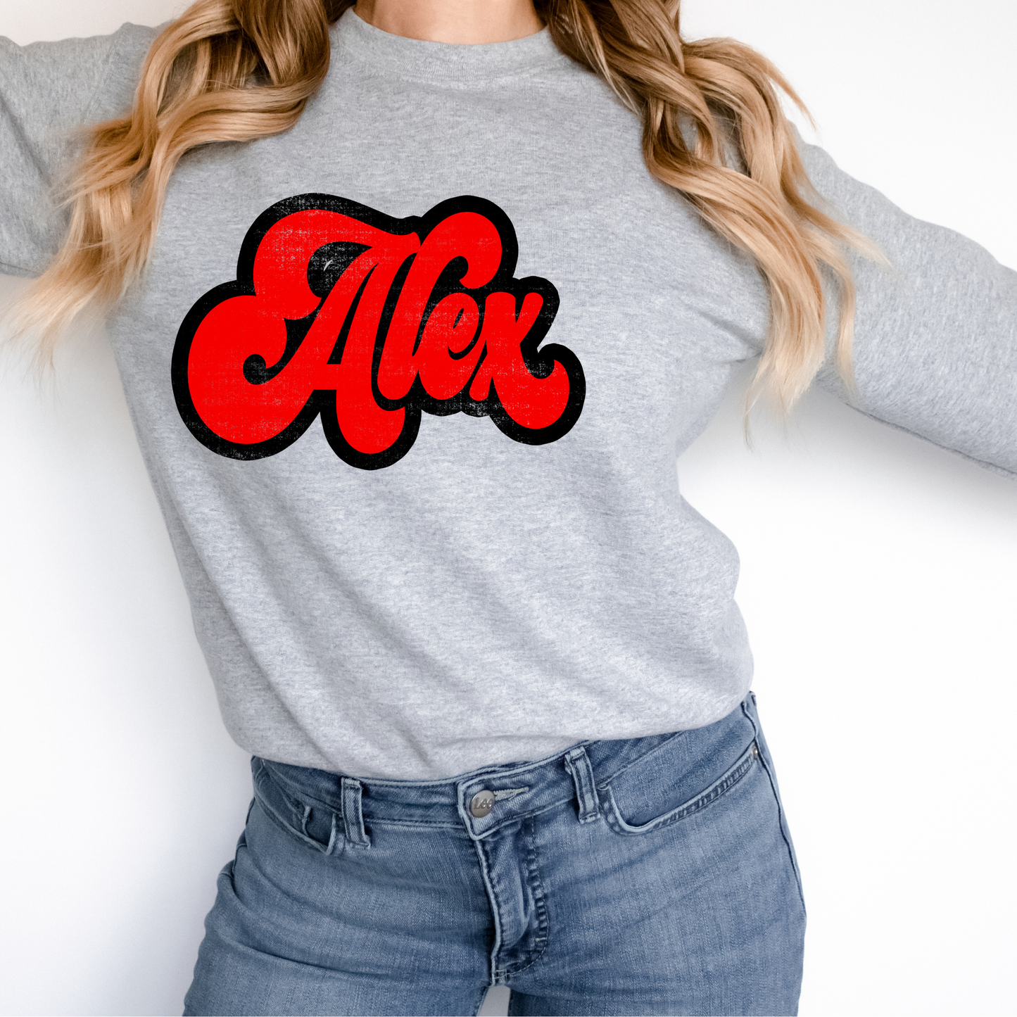 Alex Red and Black Retro Shadow Distressed DTF Transfer