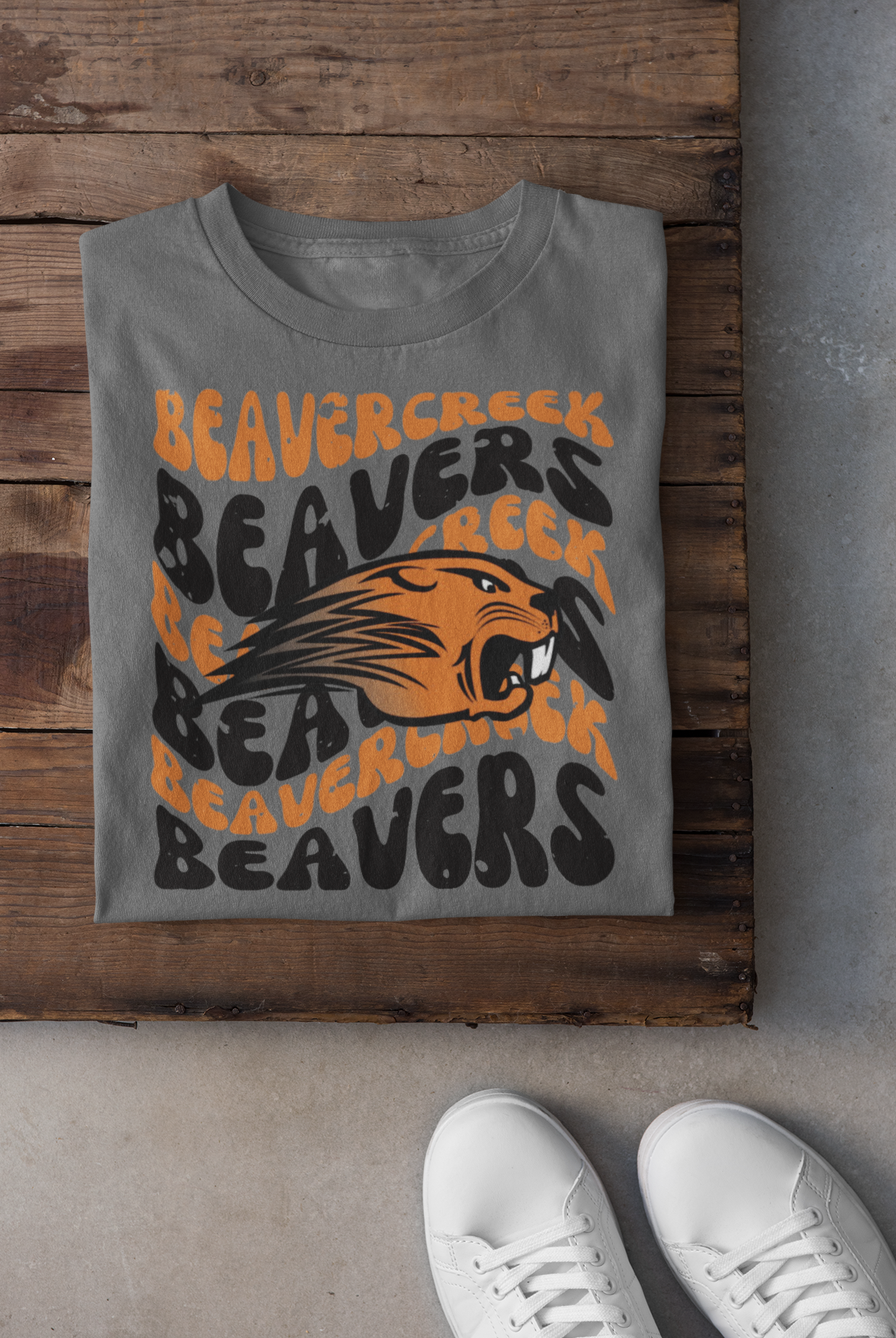 Beavercreek Beavers Distressed Wavy Mascot Graphic Tee