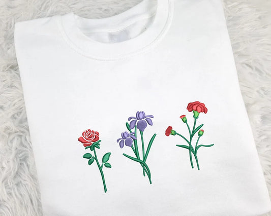 Birth Month Flower Embroidered Sweatshirt (up to 3 flowers)