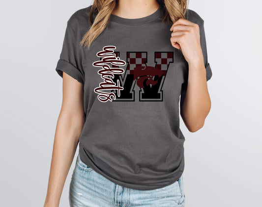 Wildcats Maroon Checkered Graphic Tee