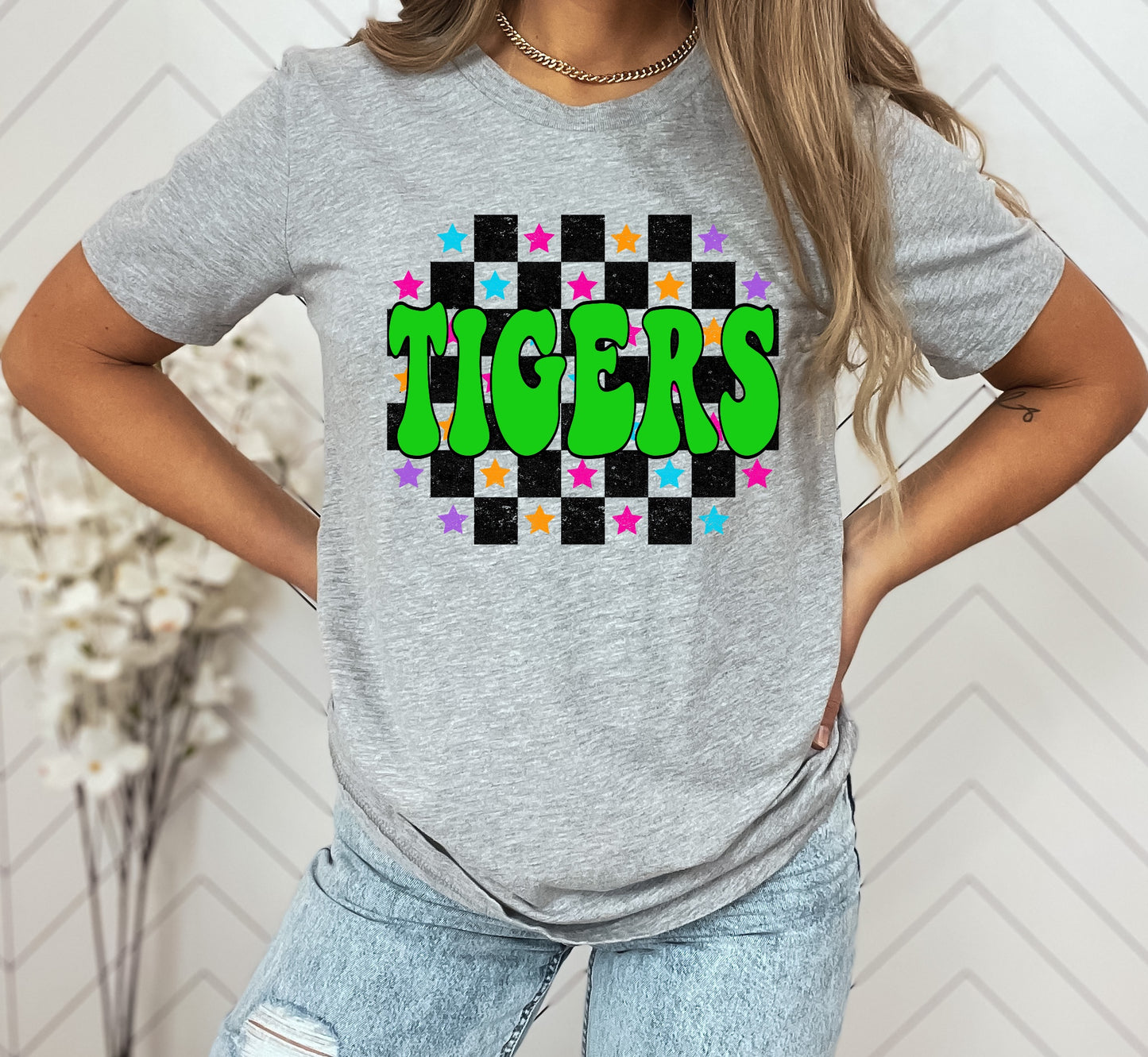 Tigers Checkered Retro Graphic Tee