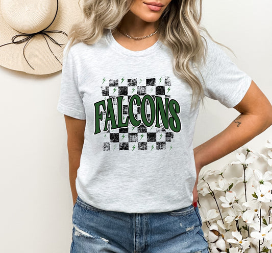 Falcons Dark Green Checkered Retro Graphic Tee