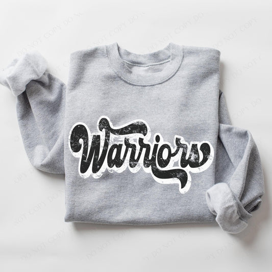 Warriors Vintage Black & White Retro Shadow Distressed DTF Transfer