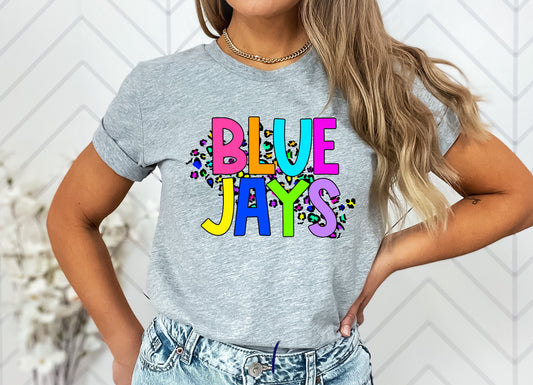 Bluejays Bright Neon Leopard Mascot Tee