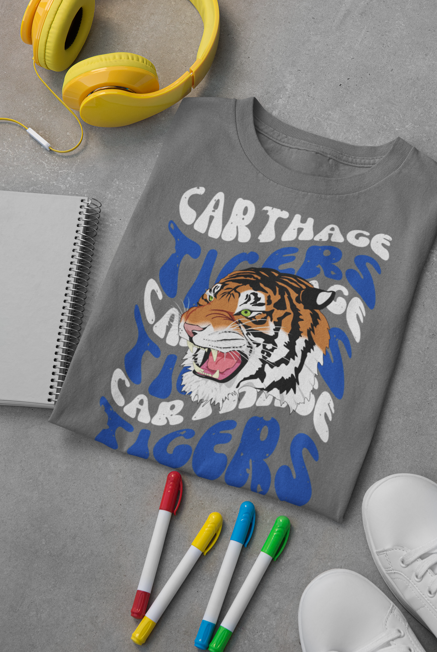 Carthage Tigers Distressed Wavy Mascot Graphic Tee