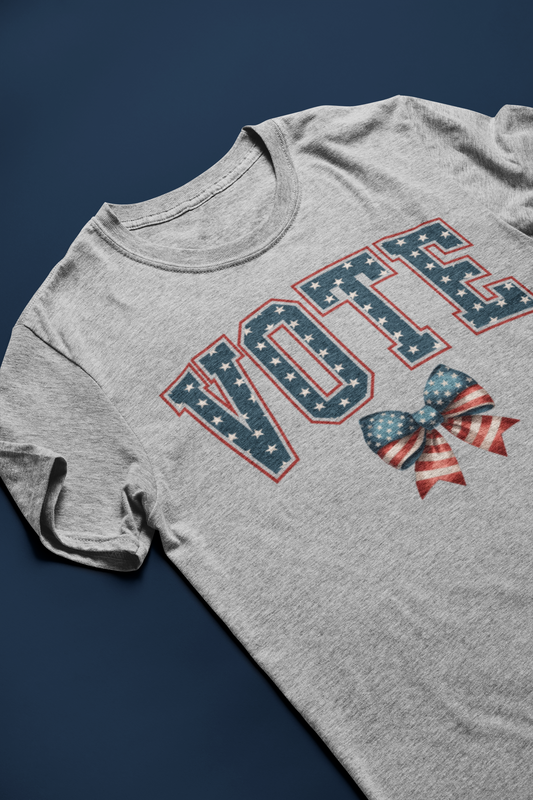 VOTE Star Spangled Red White and Blue Coquette Bow Graphic Tee