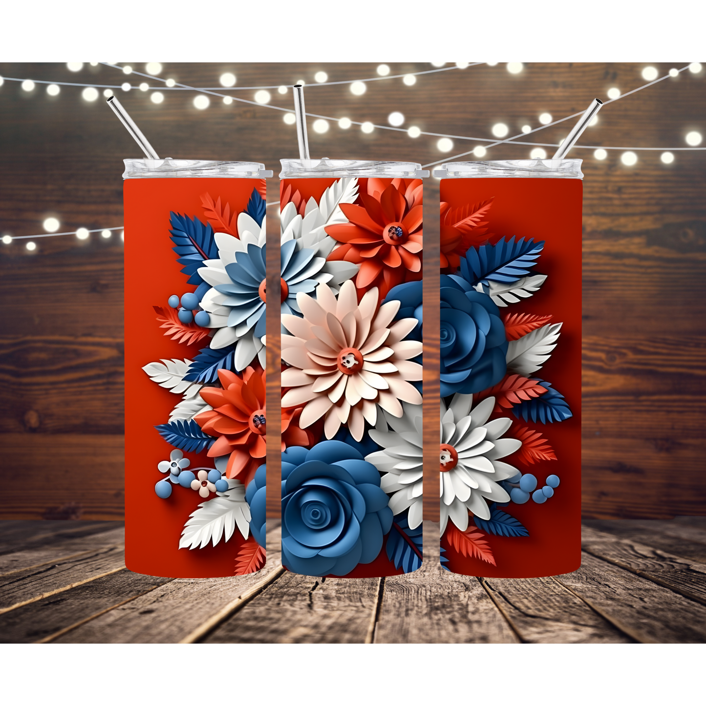 3D Patriotic Floral 20oz Skinny Completed Tumbler