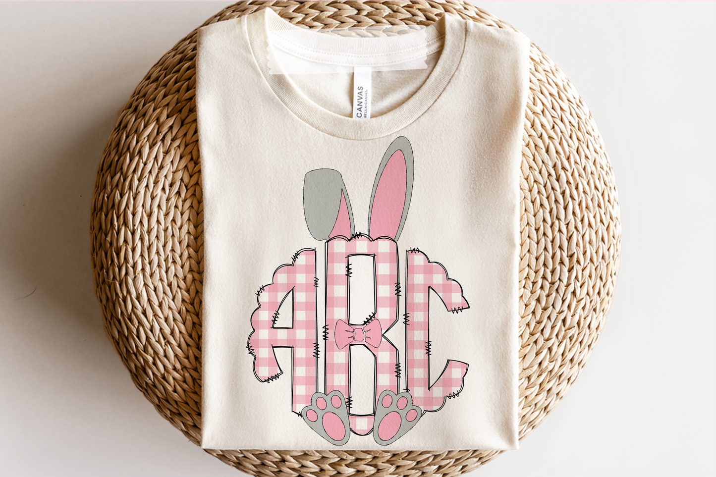 Pink Gingham Easter Bunny Monogram Graphic Tee