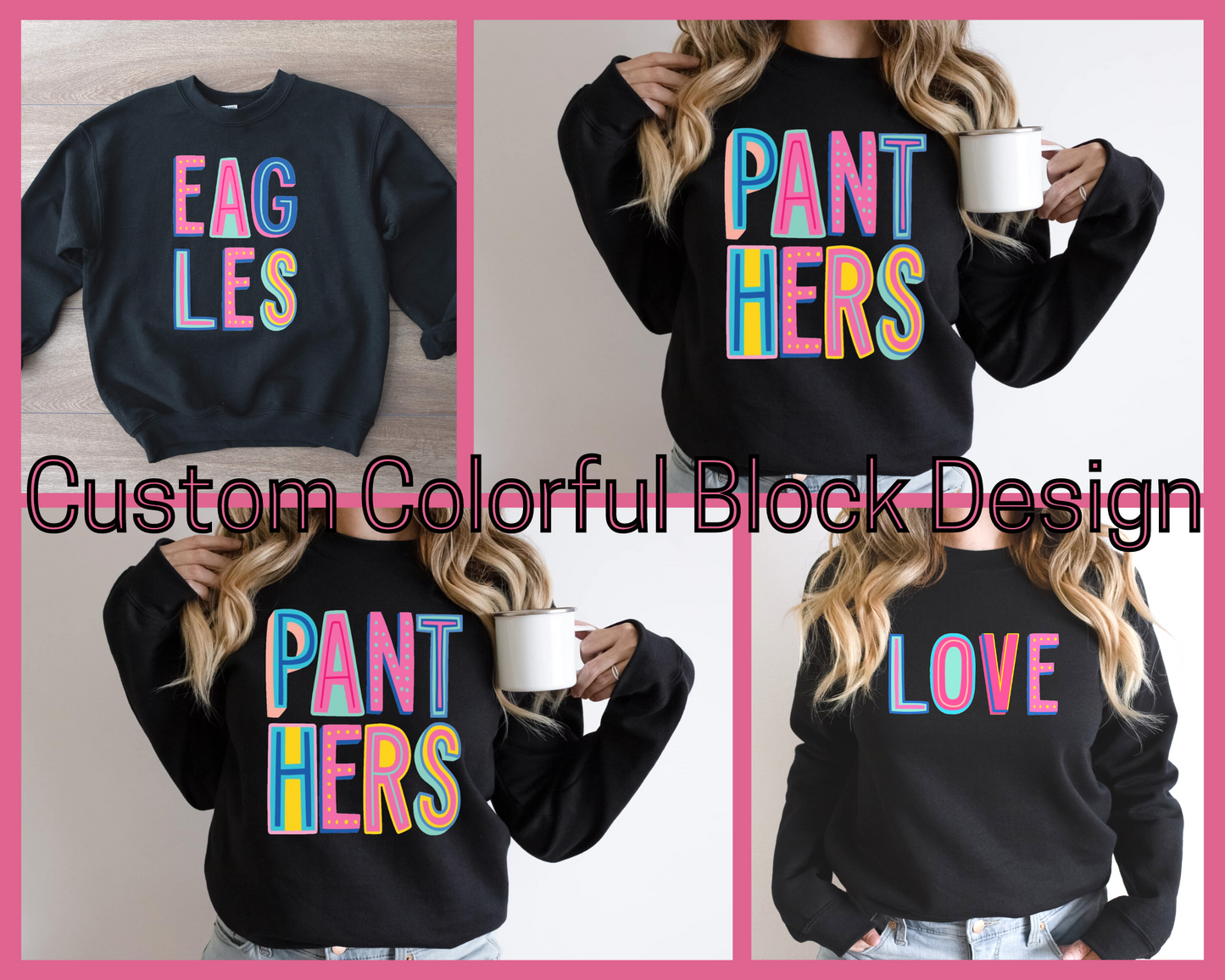 CUSTOM Colorful Block Mascot/Team DESIGN Mockup - No Punctuation- No Physical Item!