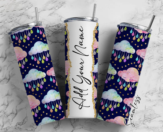 Personalized Rainbow Rain Clouds Completed 20oz Skinny Tumbler