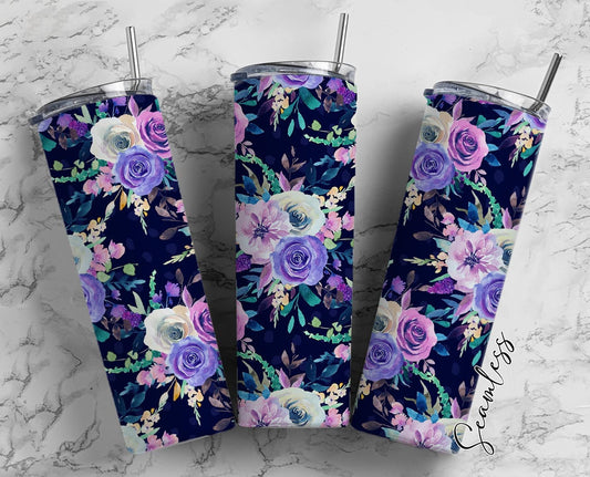 Purple/Blue Floral Completed 20oz Skinny Tumbler