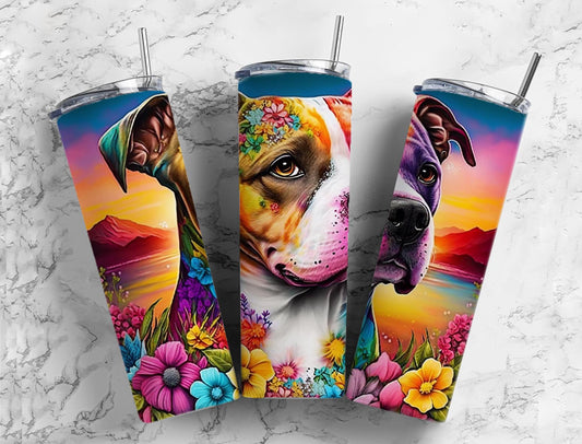 Neon Multi-Color American Pit Bull Terrier Completed 20oz Skinny Tumbler