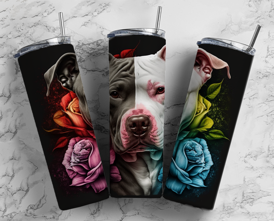 Floral Pit Bull Completed 20oz Skinny Tumbler