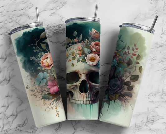 Floral Skull Completed 20oz Skinny Tumbler