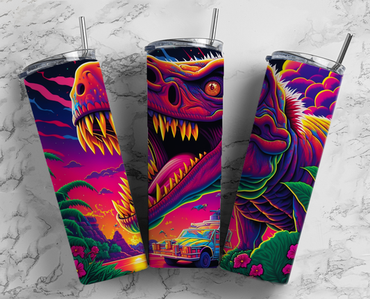 Neon Dinosaur Tyrannosaurus Rex Completed 20oz Skinny Tumbler