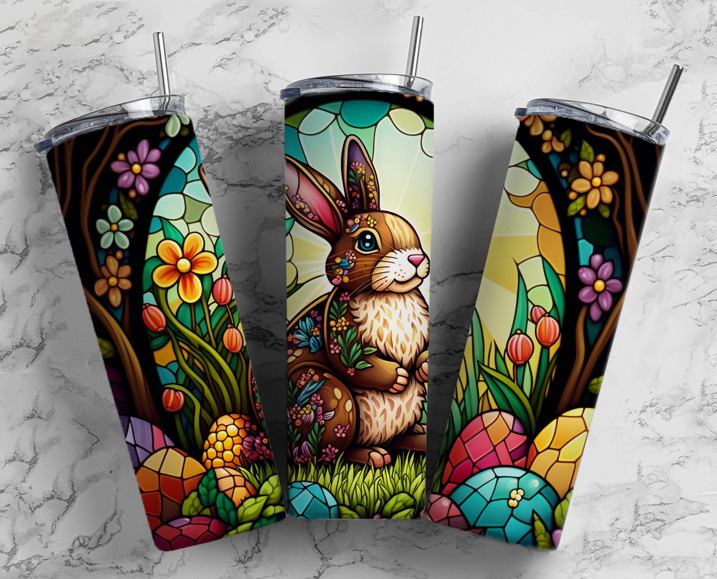 Stained Glass Bunny Completed 20oz Skinny Tumbler