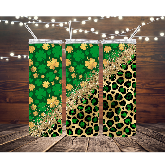 Leopard and Shamrock City St Patricks Day 20oz Skinny Tumbler