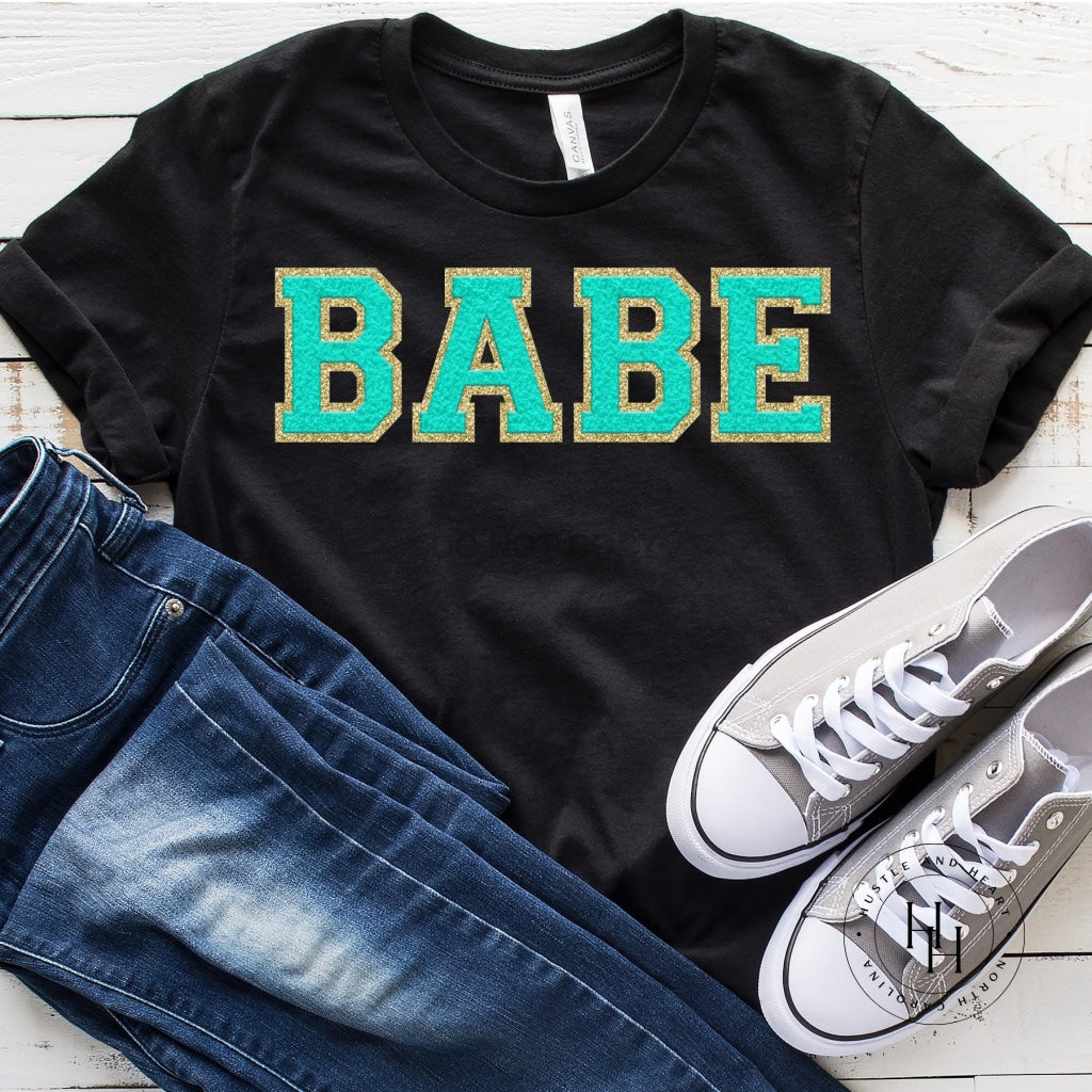 Babe Turq/gold Faux Chenille Letters Graphic Tee