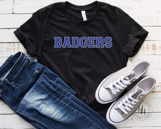 Badgers Blue Faux Chenille Letters Graphic Tee