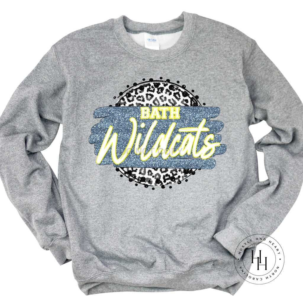 Bath Wildcats Grey Leopard Circle Graphic Tee Shirt