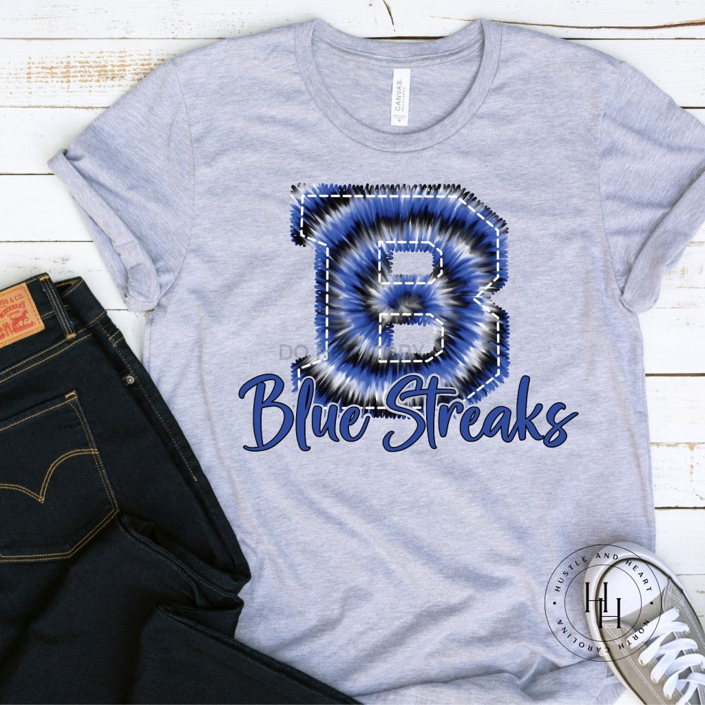 Blue Streaks Blue/black Faux Embroidery Graphic Tee Shirt