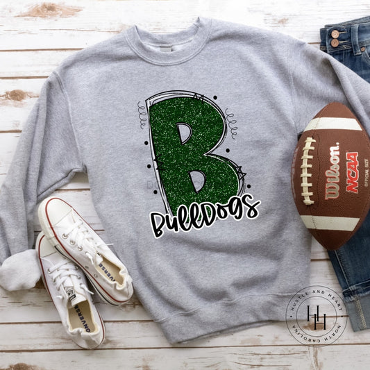 Bulldogs Green Glitter Varsity Doodle Unisex Tee