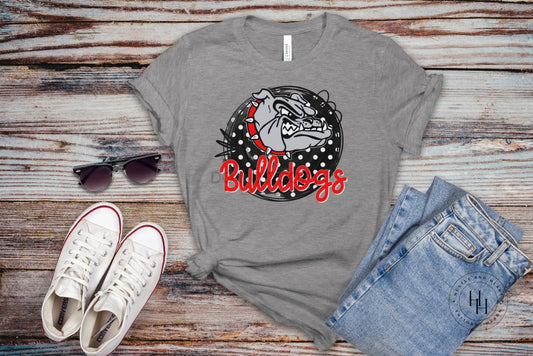 Bulldogs Mascot Polka Dot Circle Graphic Unisex Tee Shirt