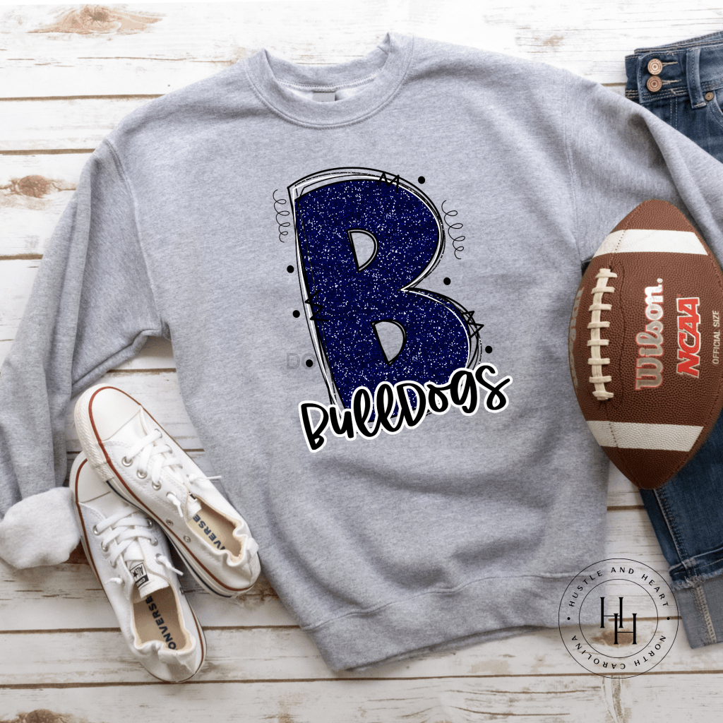 Bulldogs Navy Glitter Varsity Doodle Unisex Tee