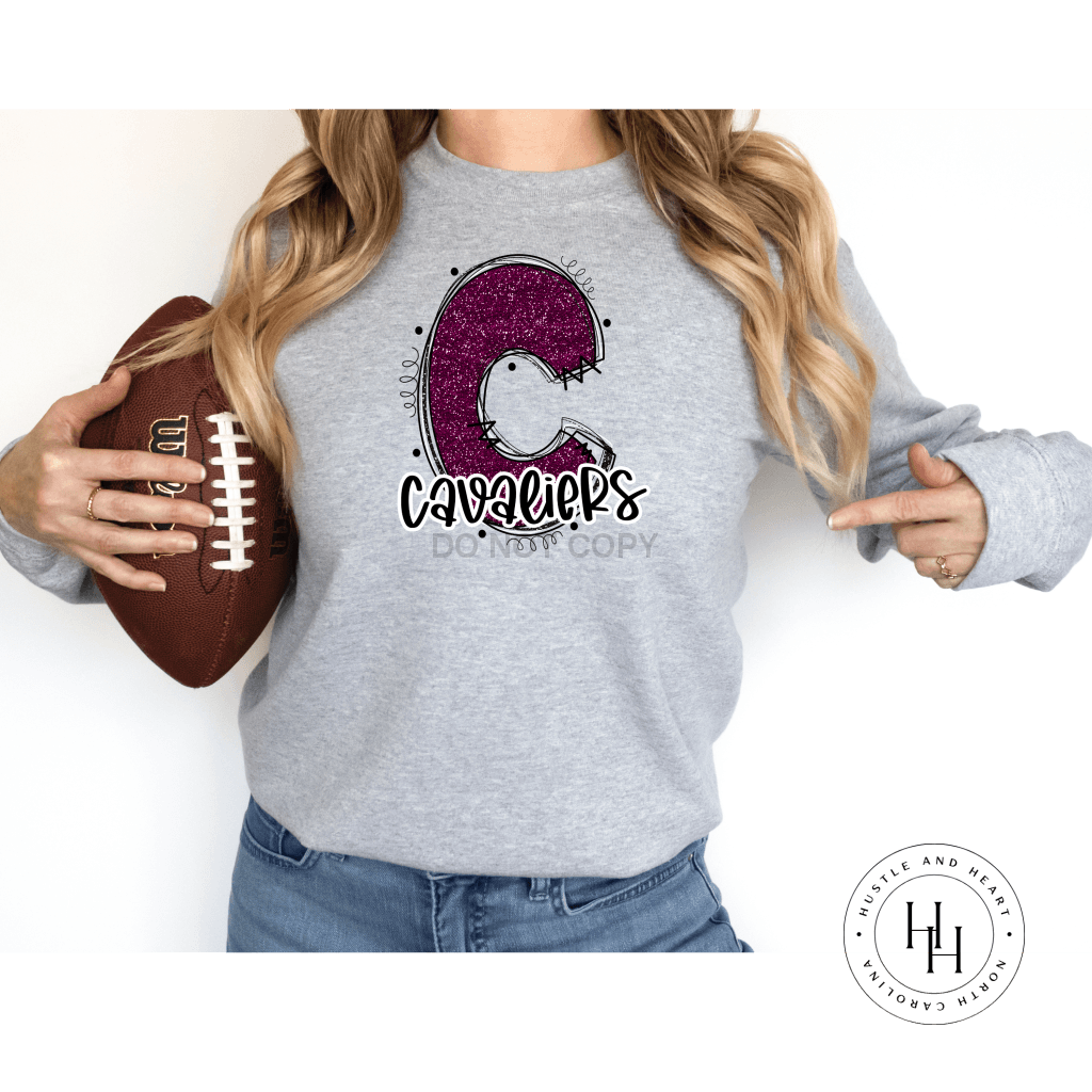 Cavaliers Burgundy Glitter Varsity Doodle Dtg Tee