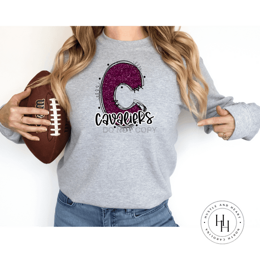 Cavaliers Burgundy Glitter Varsity Doodle Dtg Tee