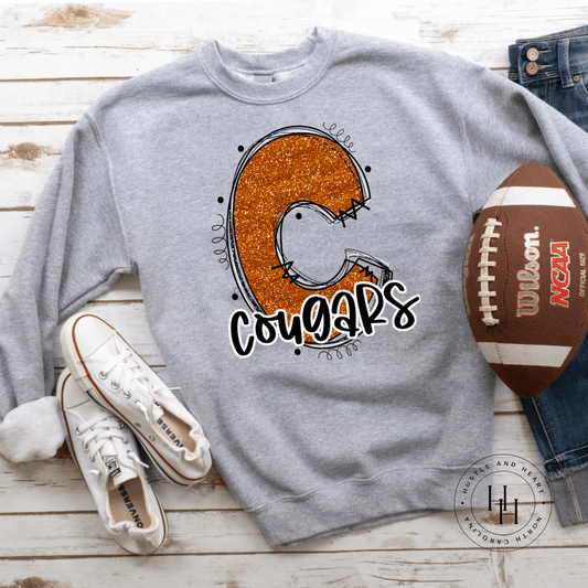 Cougars Orange Glitter Varsity Doodle Graphic Tee Unisex Tee