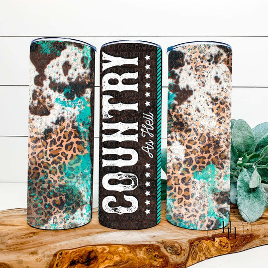 Country As Hell Leopard Distressed Completed 20Oz Skinny Tumbler Sublimation