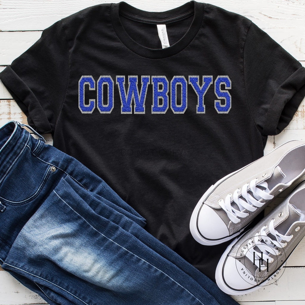 Cowboys Blue Faux Chenille Letters Graphic Tee