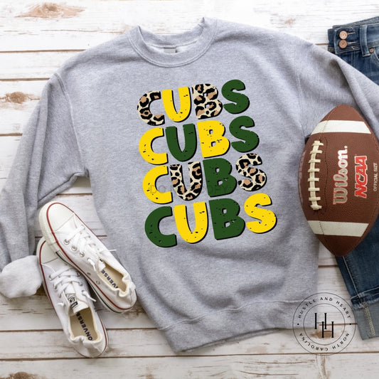 Cubs Dark Green/yellow Repeating Mascot Graphic Tee Shirt