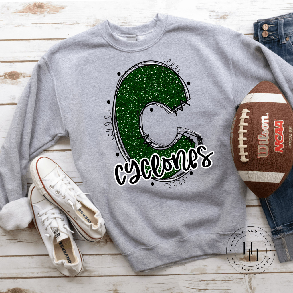 Cyclones Dark Green Glitter Varsity Doodle Graphic Tee Unisex Tee