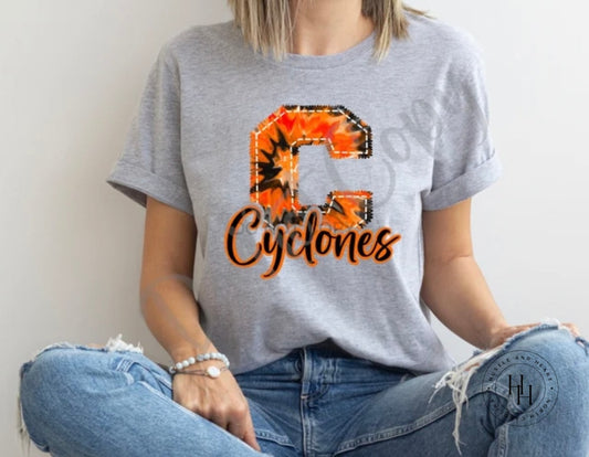 Cyclones Orange/black Faux Embroidery Graphic Tee Shirt